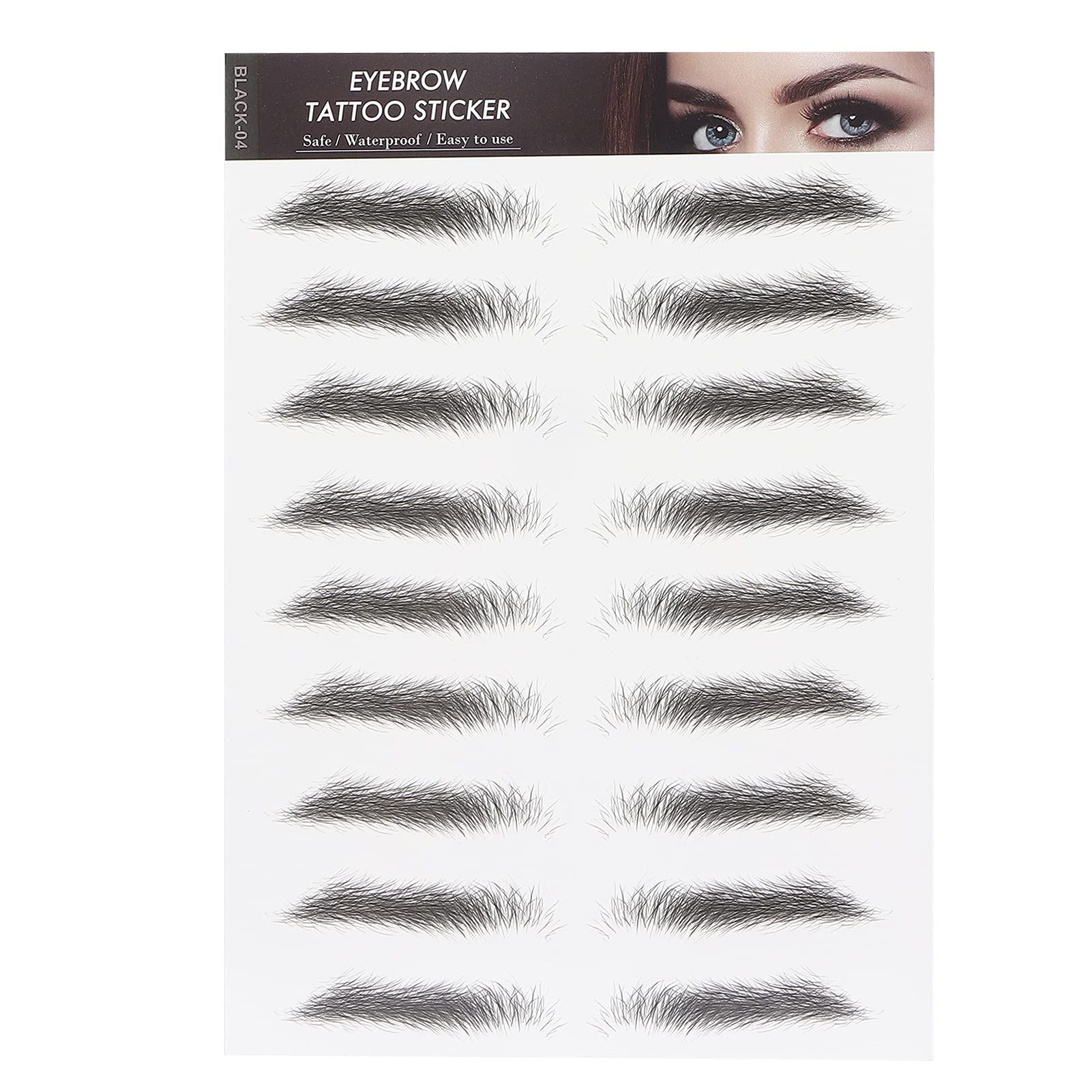 Eyebrow Tattoo Stickers, Waterproof Long Lasting Eyebrow Transfers - Grooming Shaping Stickers for Women (BLACK-04)