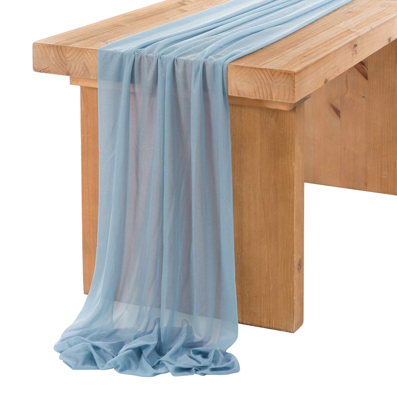 Photo 1 of Ling's Moment 14Ft Dusty Blue Sheer Chiffon Like Table Runner with Silver Sparkle for Wedding Rustic Boho Wedding Party Bridal Shower Decorations Birthday Party