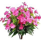 CITYES 4 Pcs Artificial Flowers Outdoor Impatiens UV Resistant Silk Impatiens Flowers Rose Red Faux Flowers Impatiens Bushes Artificial Impatiens for Pot Patio Lawn Garden Hanging Basket Porch Decor