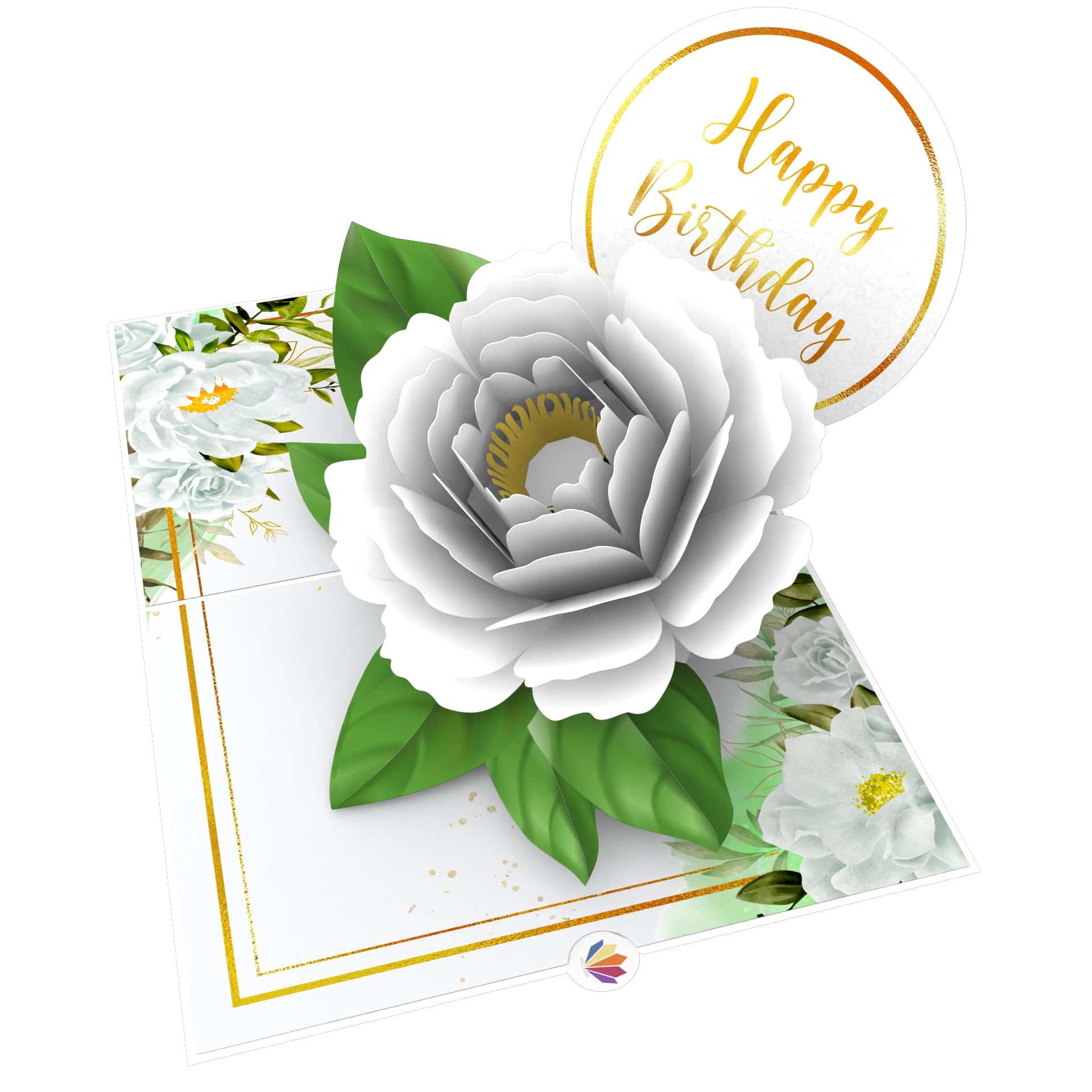 LIMAH® Happy Birthday Pop-up 3D Geburtstagskarte zum Geburtstag für Frau, Freundin, Oma - kombinierbar mit einem Gutschein, Geschenk, oder Blumenstrauß - Motiv. Weiße Blumen mit grüner Deko 3