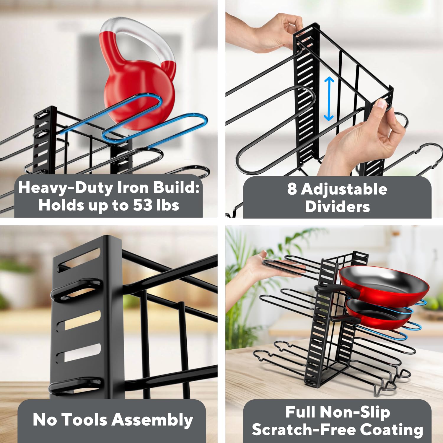 Mua Pots and Pans Organizer Under Cabinet - 8-Tier Adjustable Pan ...