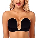 HANSCA Women's Self Adhesive U Plunge Push Up Strapless Backless Bras Reusable Invisible Sticky Bra