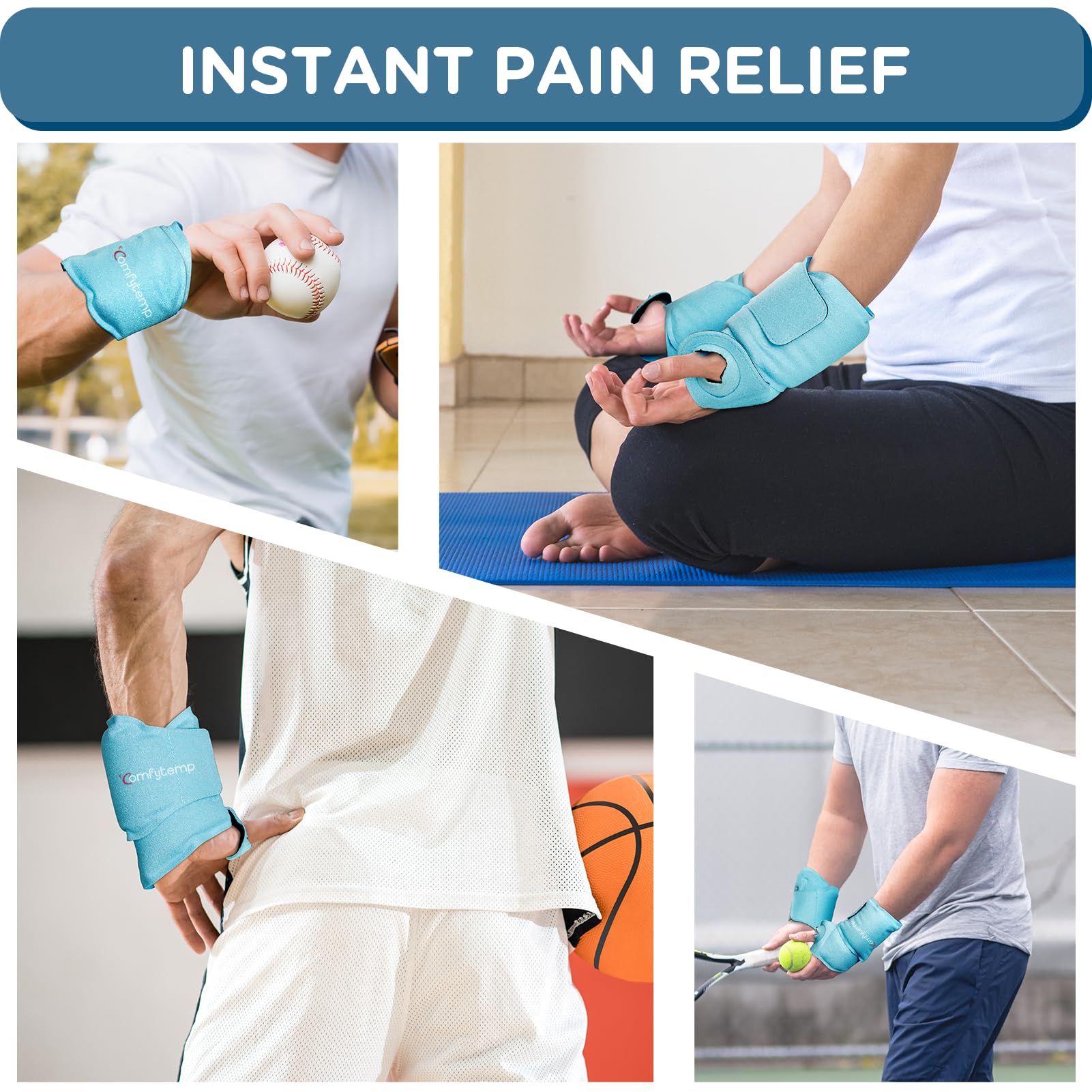 Comfytemp Wrist Ice Pack Wrap for Carpal Tunnel Relief, 2 Packs, FSA Eligible, Gel Ice Packs for Injuries Reusable for Wrist Hand Pain, Hot Cold Compress Brace, Surgery Recovery Items Gifts Men Women