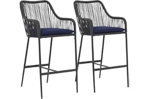 JOIVI Outdoor Bar Stools Set of 2, 2 Pieces Bar Height Patio Bar Chairs with Seat Cushions, Rattan Rope Woven Barstools for Outdoor Porch Balcony and Indoor Kitchen, Navy Blue