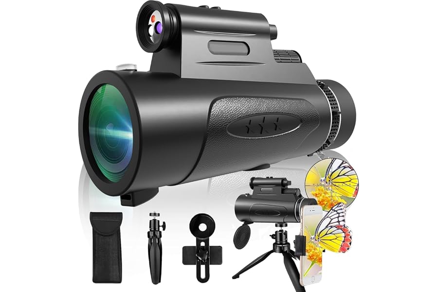 Monocular Telescope with Lights HD Monoculars 80x100 for Adults High Powered Monocularwith Smartphone Holder & Tripod, Handheld Telescope Suitable for Bird Watching Stargazing-Black