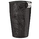 Tea Forté KATI Cup Ceramic Tea Brewing Cup with Infuser Basket and Lid for Steeping, Loose Leaf Tea Maker, NOIR
