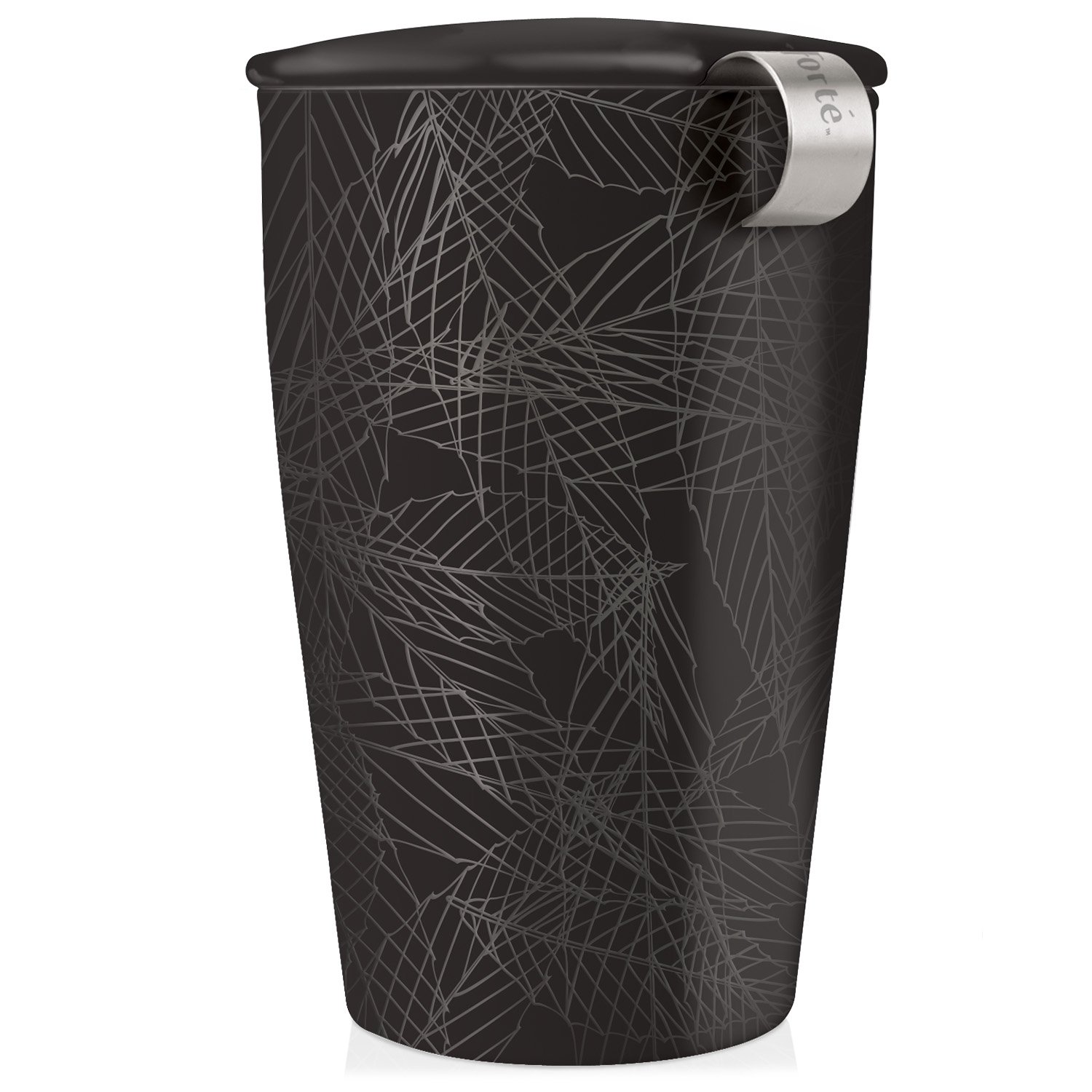 Tea Forté KATI Cup Ceramic Tea Brewing Cup with Infuser Basket and Lid for Steeping, Loose Leaf Tea Maker, NOIR
