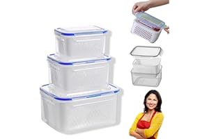 4 In 1 Food Storage Container, Household Transparent Plastic Food Storage Box, Fruit Storage Containers for Fridge with Drain