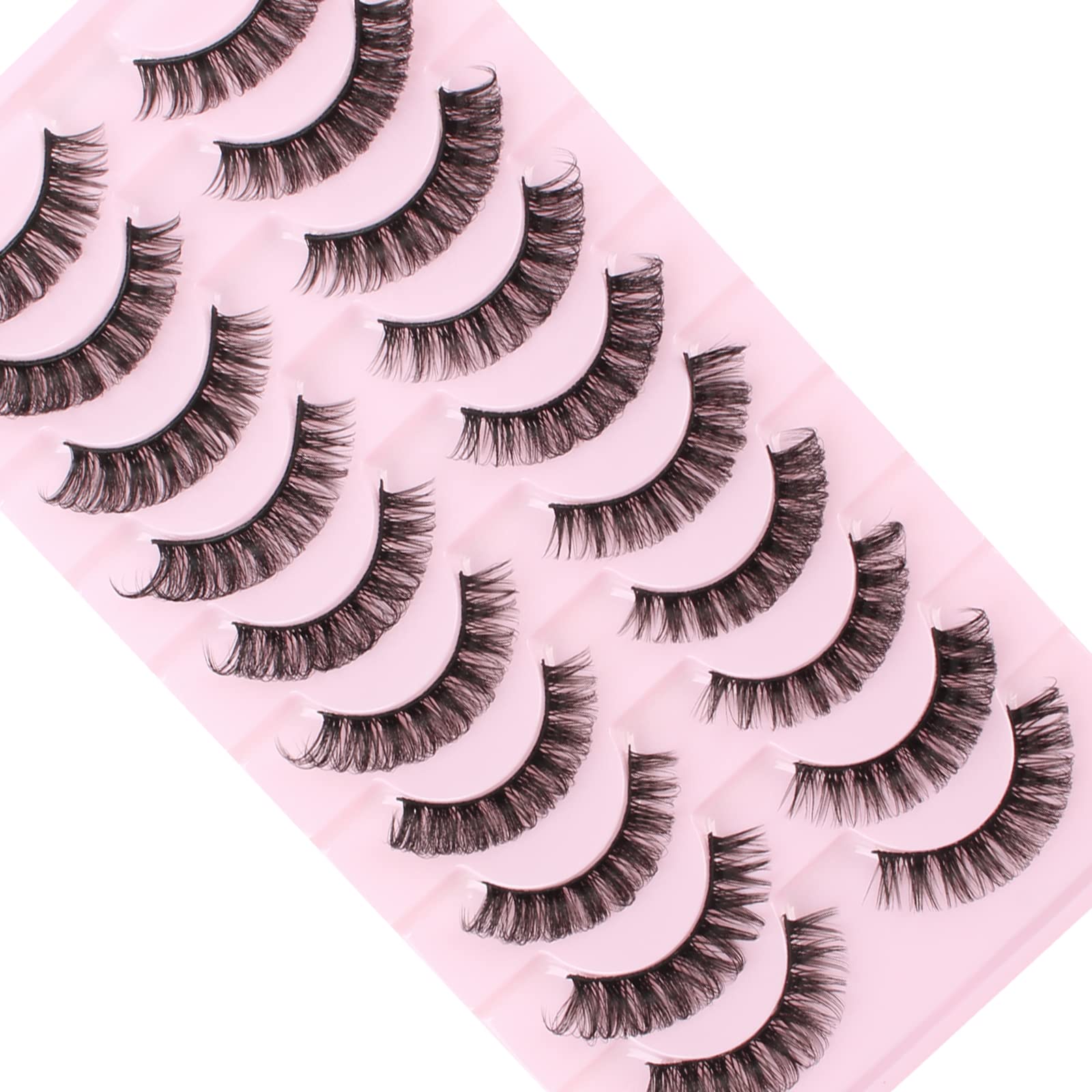 Oreola False Eyelashes - 10 Pairs Russian Strip Lashes, D Curl, Reusable Faux Mink Lashes with 4D Effect and Fluffy Curl