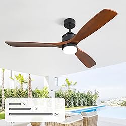 60" Wood Ceiling Fan,Walnut,with Light,Remote