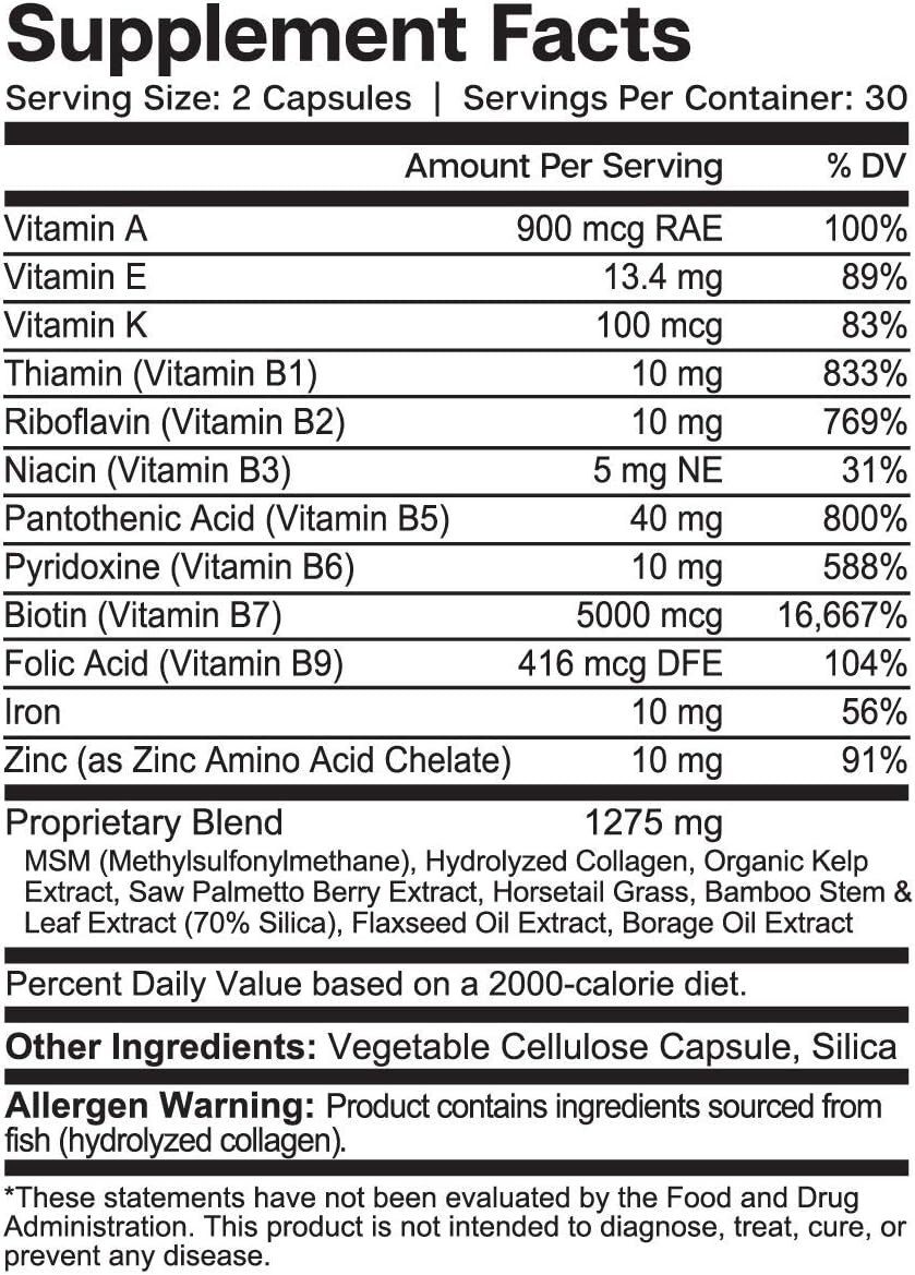 Hair Hero - Powerful Hair Growth Formula - Healthy Hair, Skin, and Nails - 5000 mcg Biotin | Essential Elements - 30 Day Supply: Health & Personal Care