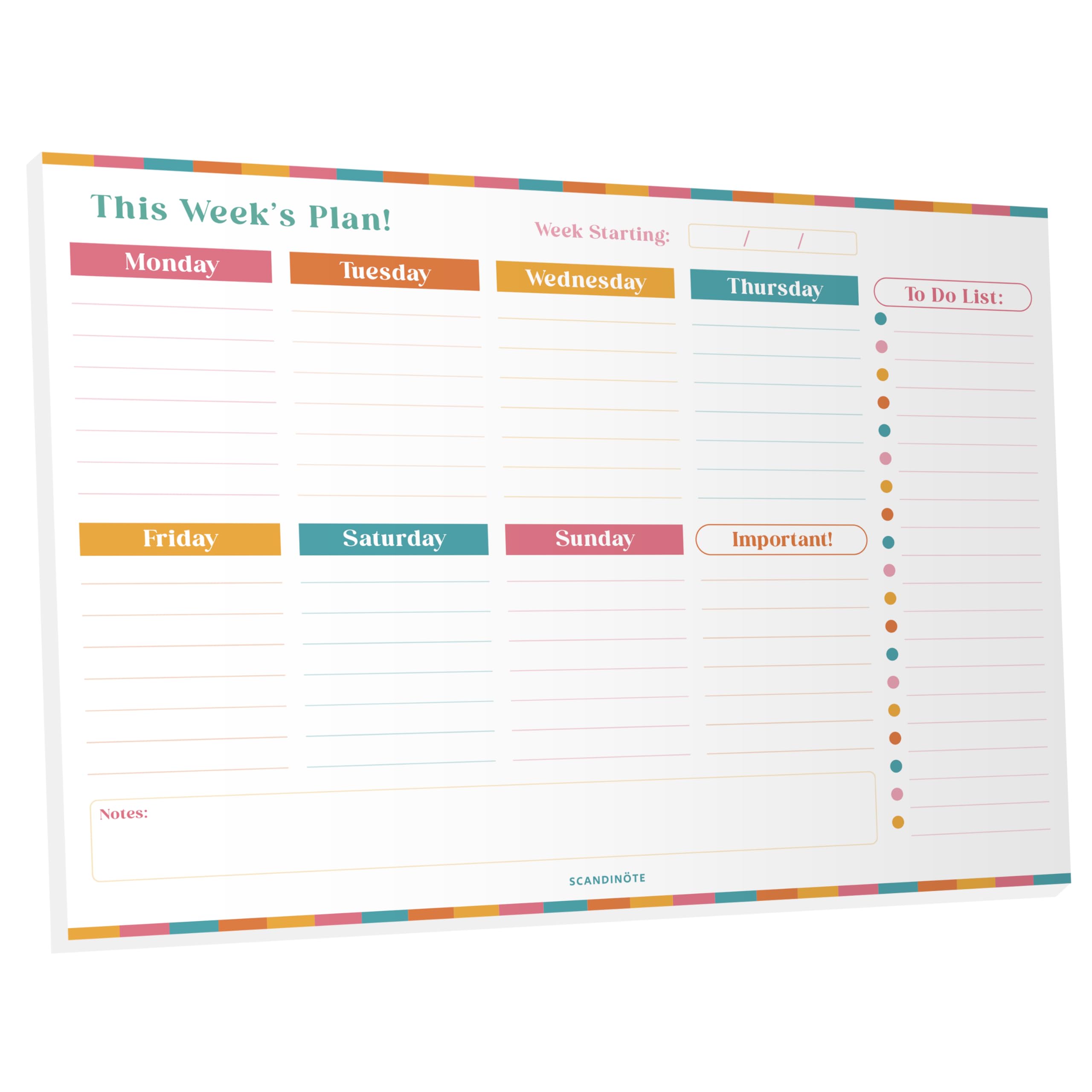 A4 Undated Weekly Planner Pad – 52 Sheet Desk Pad with To-Do List & Notes, 100gsm Recycled Paper, Minimalist Organizer, UK Made