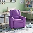 HBCY Creations Kid's Recliner - Lavender Vinyl Upholstery - Integrated Cupholder - Padded Headrest - Safety Recline Feature
