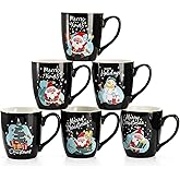 Hiceeden 6 Pcs Large Christmas Coffee Mugs, 17 Oz Ceramic Cute Santa Mugs, Holiday Novelty Mug Set Gift with Snowman Christmas Tree Pattern for Beverage, Milk, Black