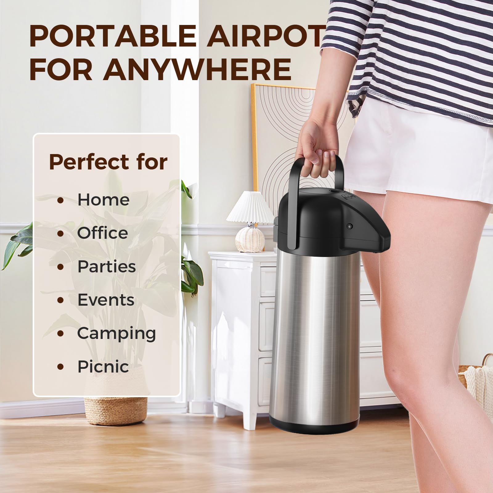 Coffee Carafe for Keeping Hot - Gezoss 102OZ / 3L Airpot Coffee Dispenser with Pump - Large Coffee Thermos for Hot Drinks Tea Liquid - Insulated Stainless Steel Hot Water Beverage Urn for Parties
