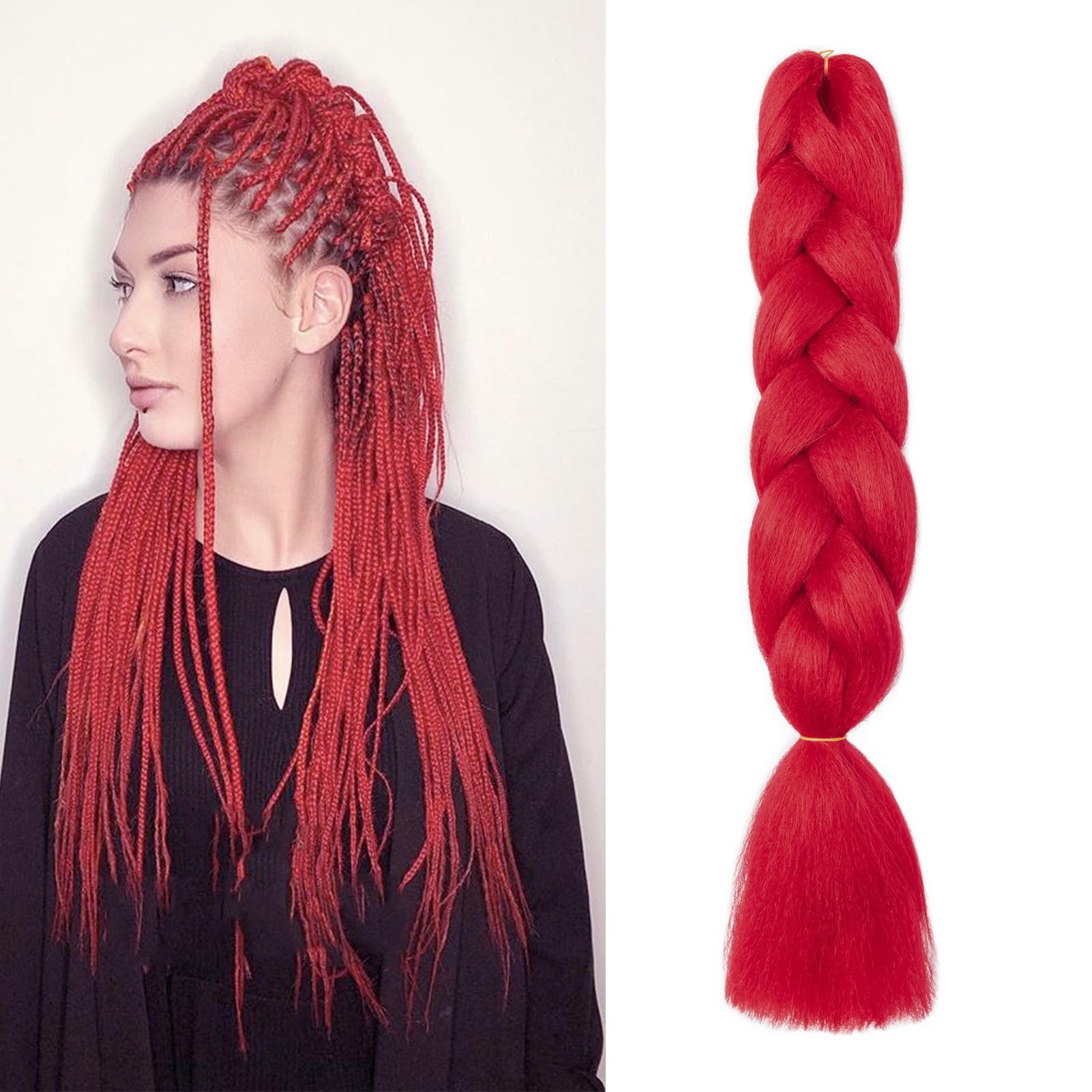 Dcbaboo Red Hair Extensions for Braiding Jumbo Braiding Hair Extension 1pack 24inch Synthetic Hair Kanekalon Ombre Braids Extensions Hair Afro Crochet Twist Box Braids 100g, Red — image 1