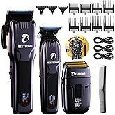 BESTBOMG® Hair Clippers for Men, Professional Hair Clippers, Beard Trimmer& Rechargeable Shaver Set, Metal T-Blade, LED Display, Barber Hair Cutting Kit for Men Grooming & Gifts, BS-808C (Blue)