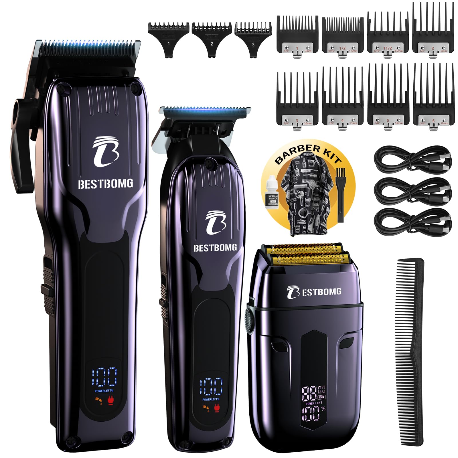 Photo 1 of *sealed**
BESTBOMG® Hair Clippers for Men, Professional Hair Clippers, Beard Trimmer& Rechargeable Shaver Set, Metal T-Blade, LED Display, Barber Hair Cutting Kit for Men Grooming & Gifts, BS-808C (Blue)