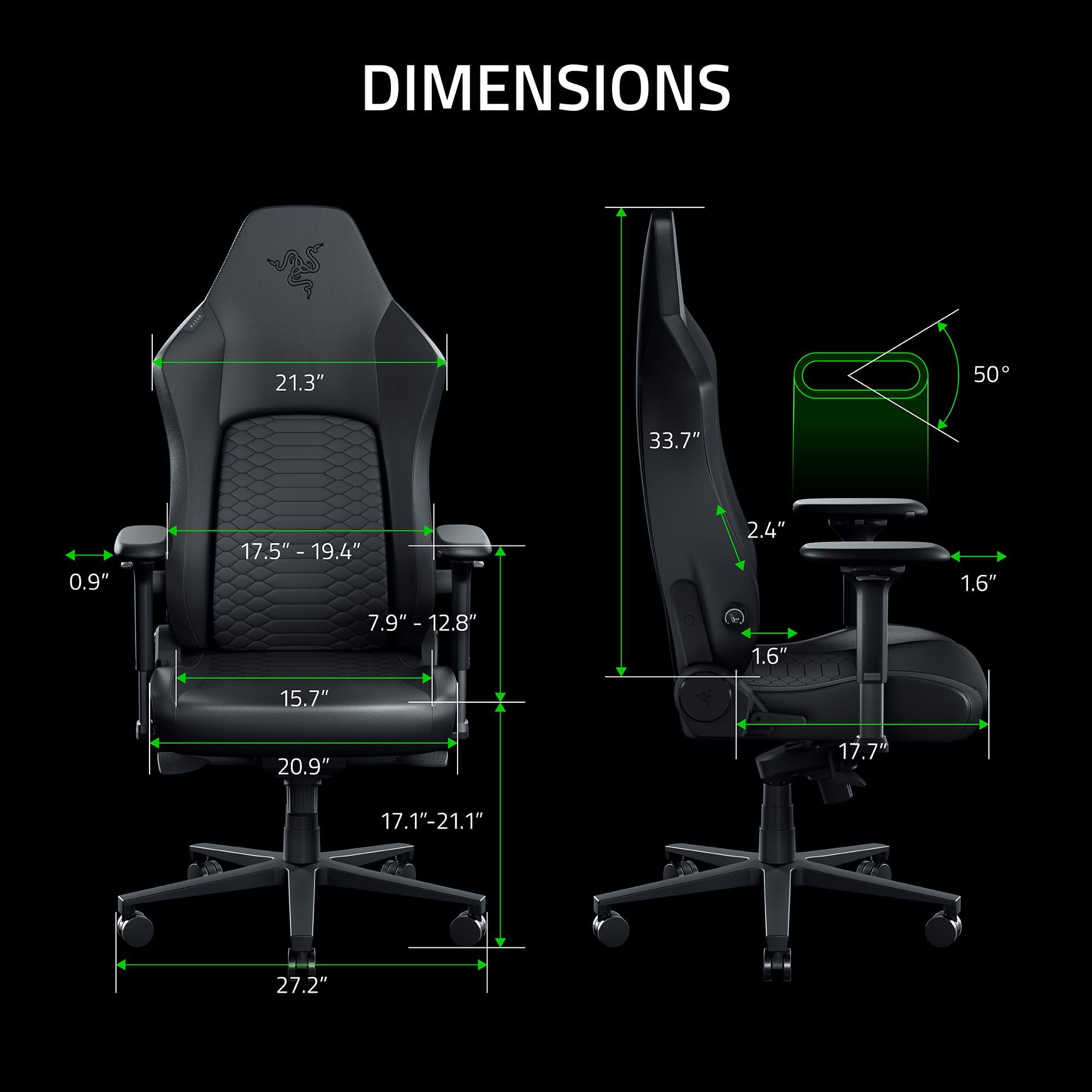 Razer Iskur V2 NewGen - Ergonomischer Gaming-Stuhl mit atmungsaktivem Gen-2 EPU-Leder mit Cooltouch Technologie - Hyperflex Lordosenstütze - breite Schulterbögen und Sitzfläche | Schwarz 8