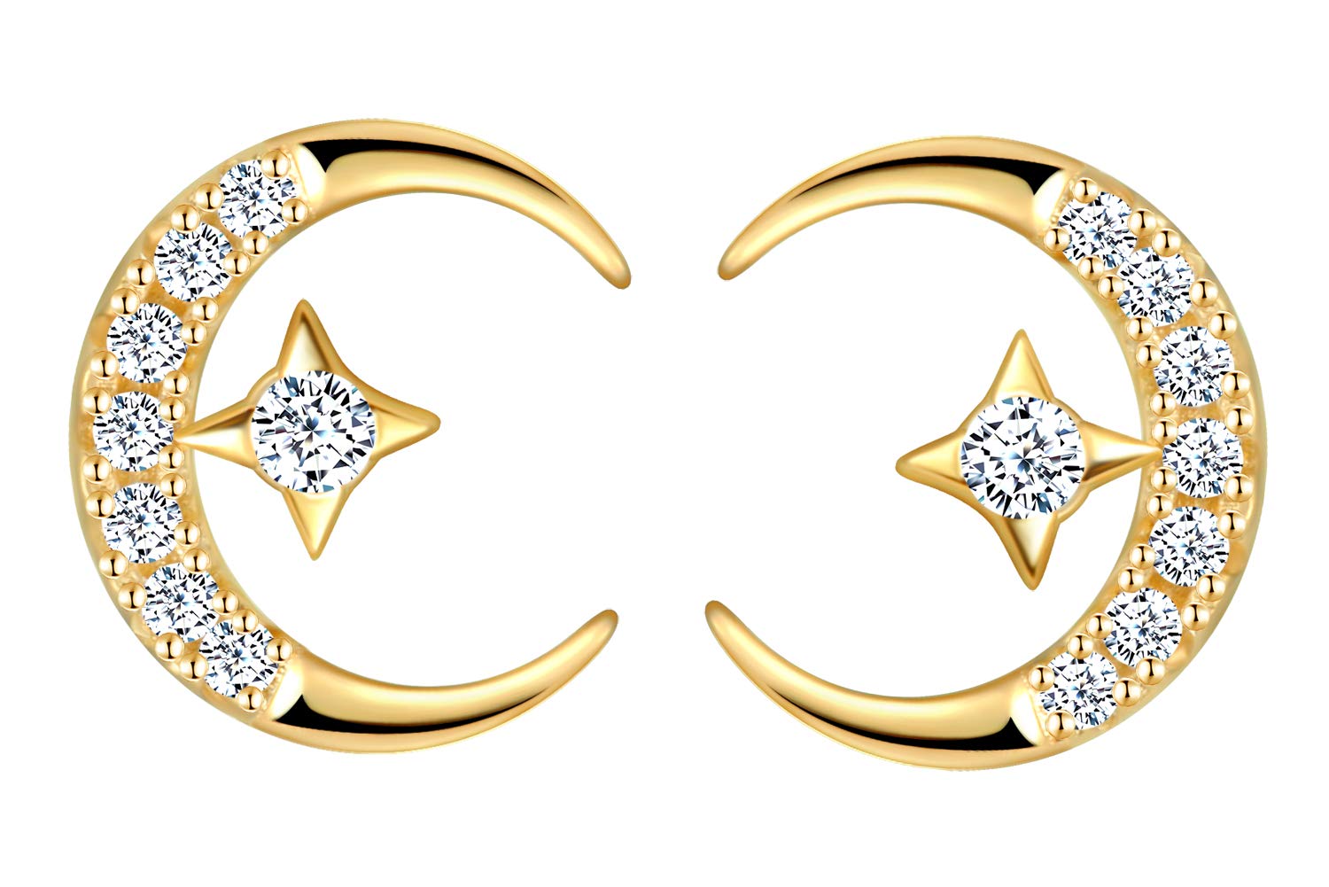 Elegant Woman's girl's Earrings, mini earring in 925 sterling silver, moon and star stud earring, inlaid zircons, gift for Birthday, Valentine's Day and Christmas