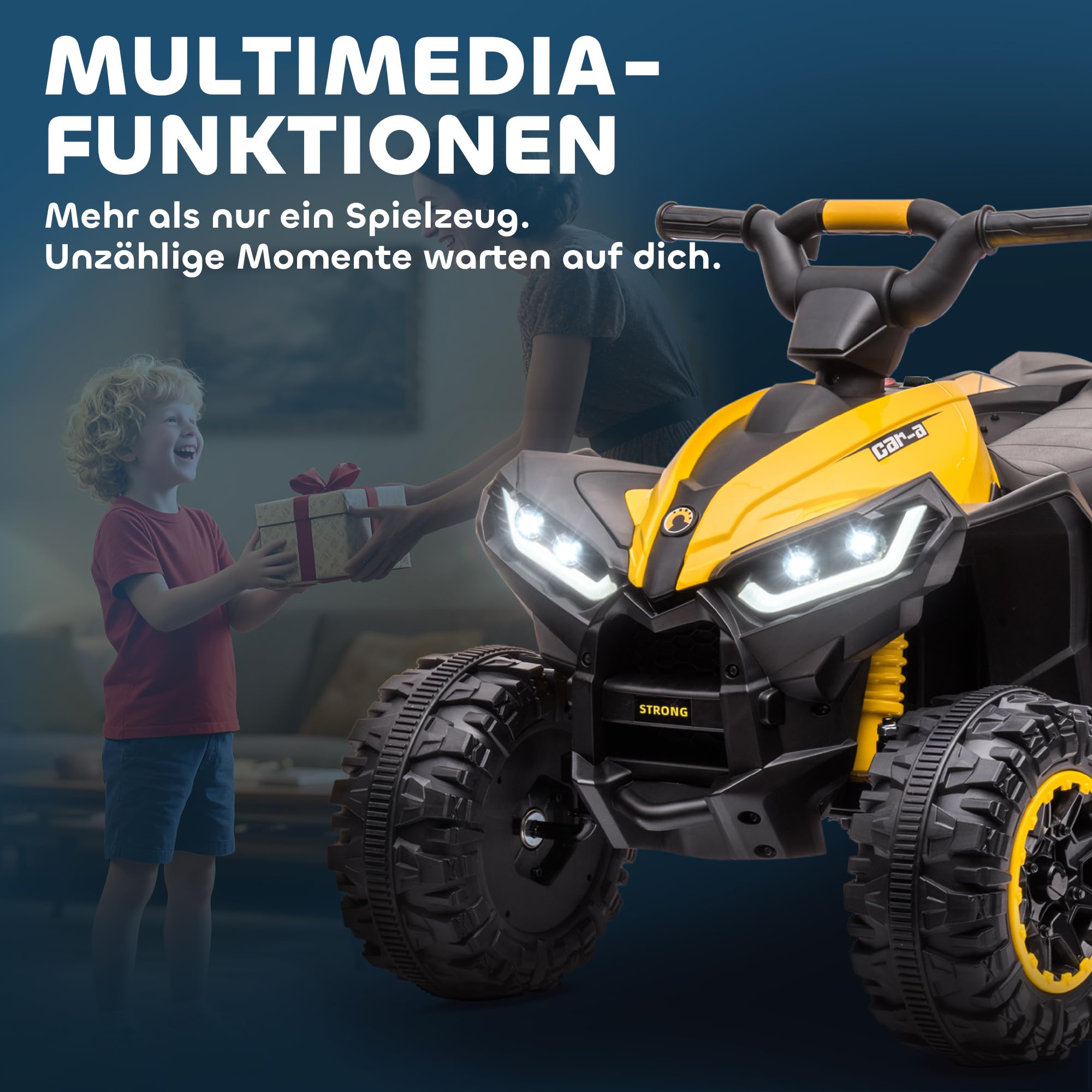 HOMCOM Kinder Quad Elektro 12V Kinderquad mit 35W Motor, Vorwärts-, Rückwärtsfunktion, Musik, USB-Anschluss, Hupe, LED-Scheinwerfer 3-6km/h Elektro-Quad für Kinder 3-5 Jahre Gelb 8