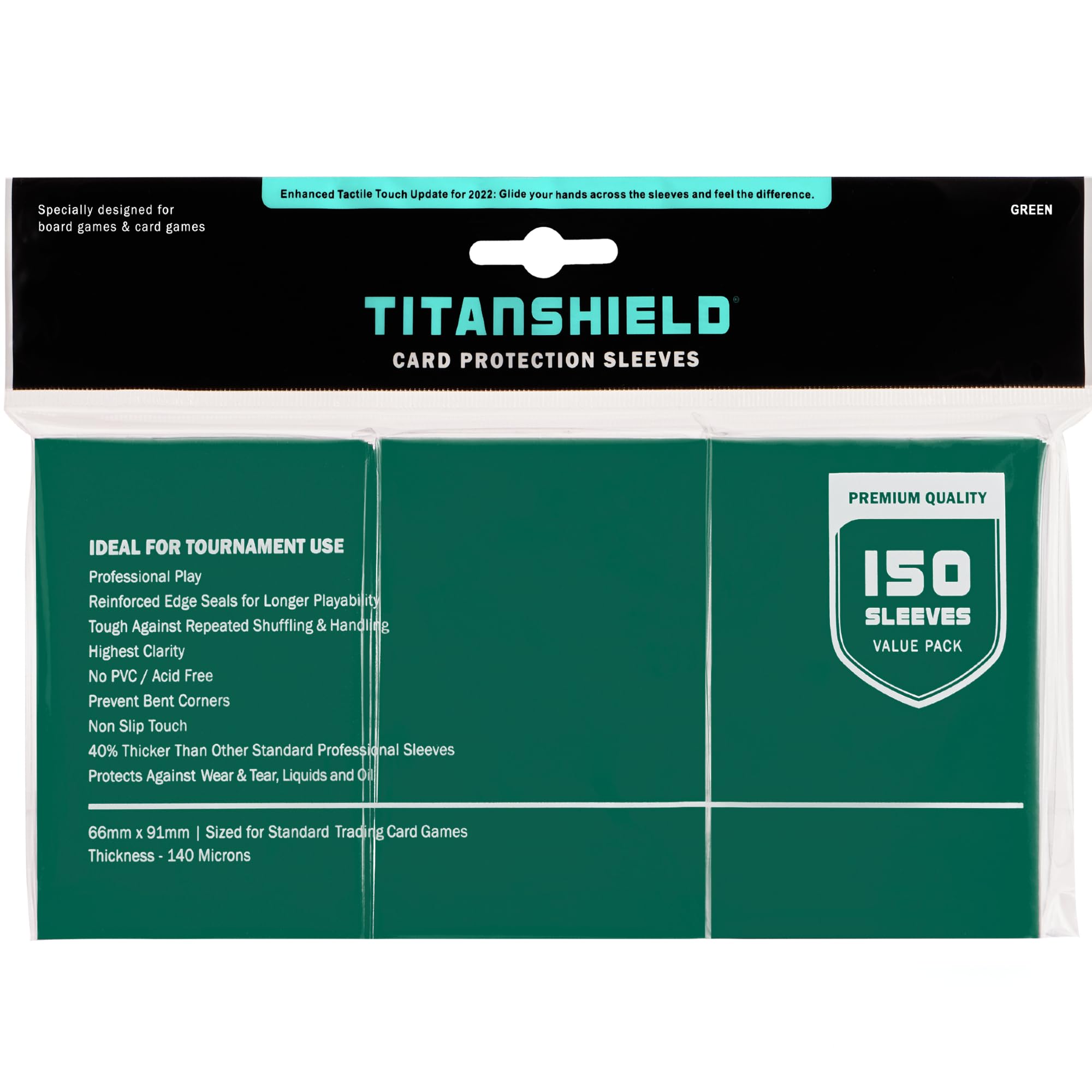 TitanShield (150 Sleeves/Green) Standard Size Board Game Trading Card Sleeves Deck Protector for Magic The Gathering MTG, Pokemon