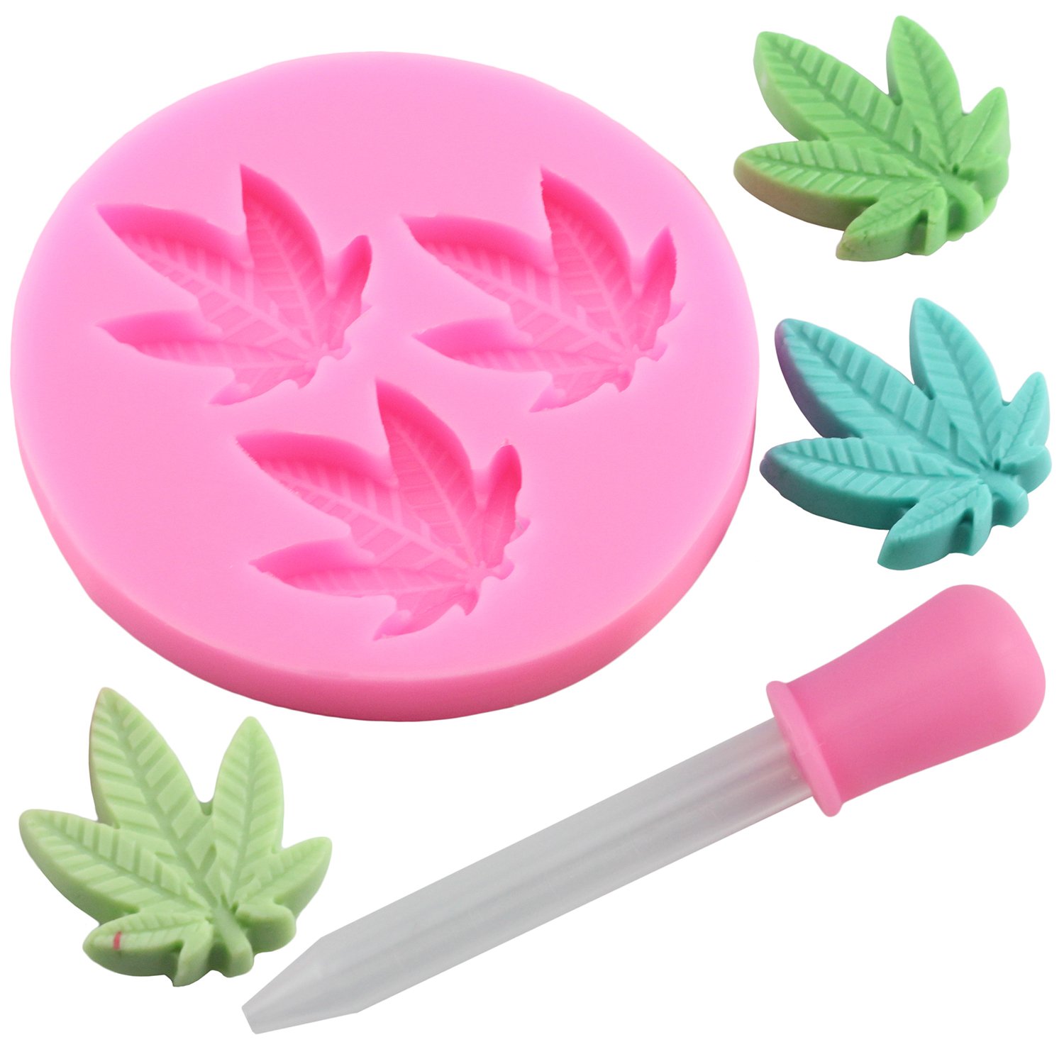 Mujiang Marijuana Leaf Silicone Jello Candy Chocolate Molds with 1 Pink