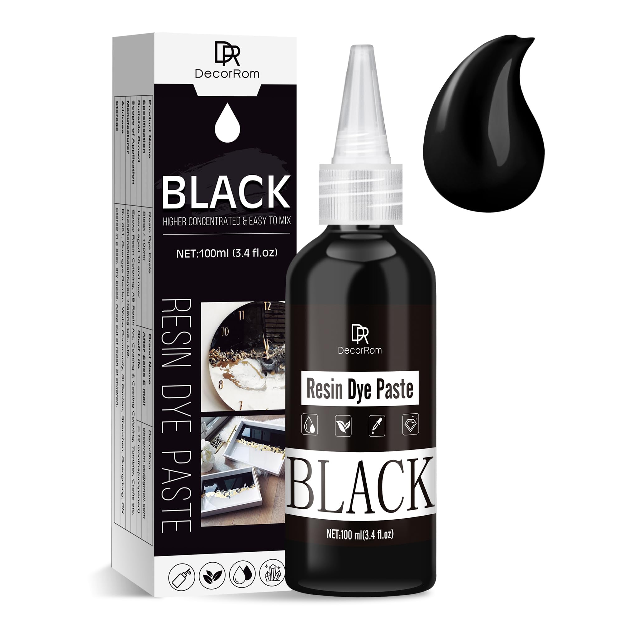 Black Epoxy Resin Pigment Paste - 100ml Concentrated Resin Dye, Opaque Color for Art, River Tables, Black Epoxy Dye UV Jewelry Making, Painting, Coasters & DIY Crafts