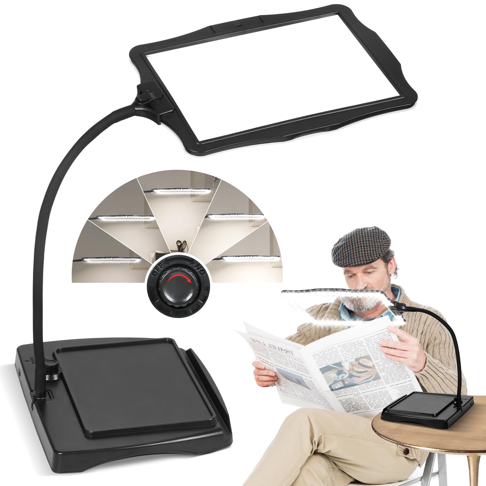Photo 1 of Magnifying Glass with Light and Stand 50 Ultra-Bright LEDs Large Magnifying Lamp 360° Flexible Gooseneck Magnifying Glass with Stand Hands Free Magnifier Glasses for Sewing Reading Crafts Seniors
