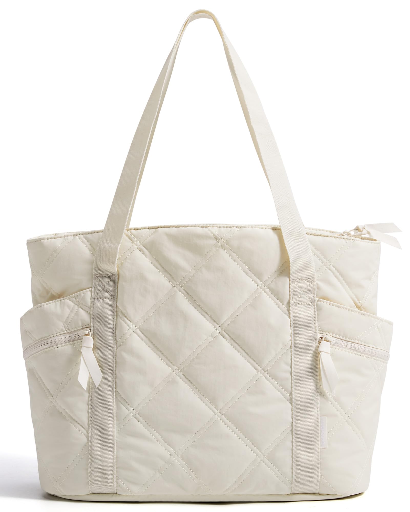 Photo 1 of BAGSMART Crush Tote Bag for Women, 20L Puffer Work Tote with Zipper, Travel Essentials Quilted Nurse Hospital Bag, Beige