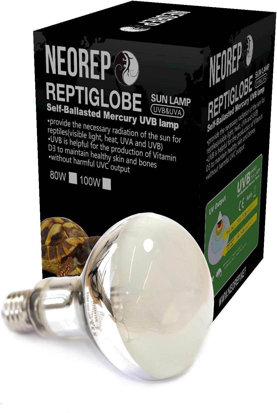 NEOREP Reptile Mercury Vapour 80 Watt Lamp UV UVA UVB Heat Bulb Lamp ES27 Screw Thread/Tortoise
