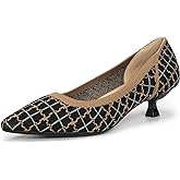 youngshow Women's Pumps Kitten Heels Pointed Toe Knit Slip On Comfortable Casual Formal Dress Shoes