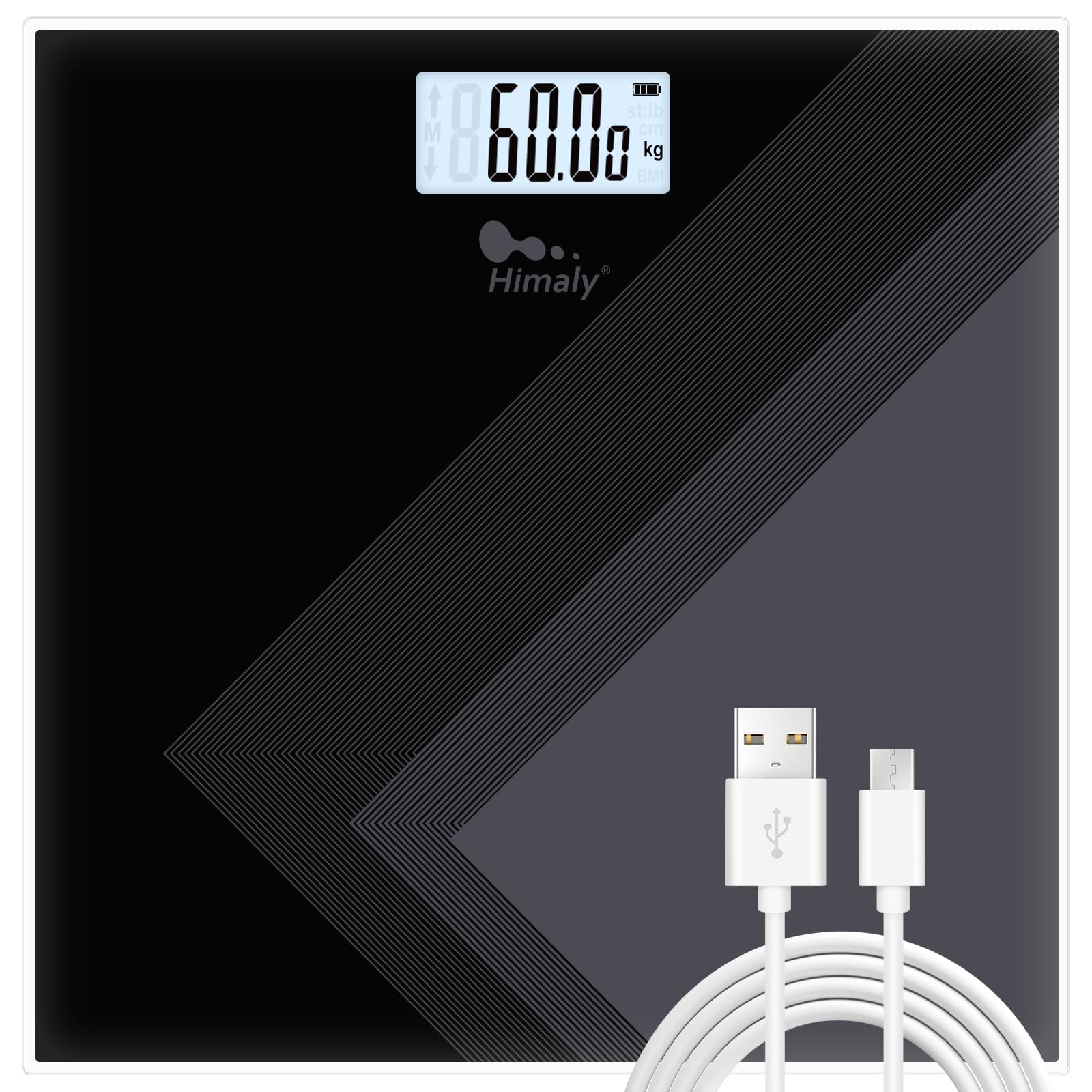 Digital Bathroom Scales USB Rechargeable, Weighing Scales for Body Weight with Weight Change Indication, Step-On Technology,High Precision,180kg/400lb/28stone Maximum Capacity