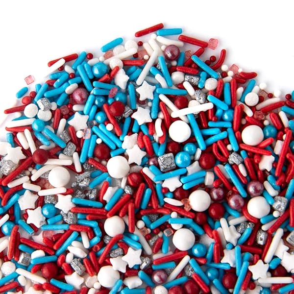 SWEETS INDEED SPRINKLES, EDIBLE SPRINKLE MIX, PERFECT FOR CAKE DECORATIONS, BAKING, ICE CREAM, COOKIES, CUPCAKE TOPPER (PATRIOTIC)