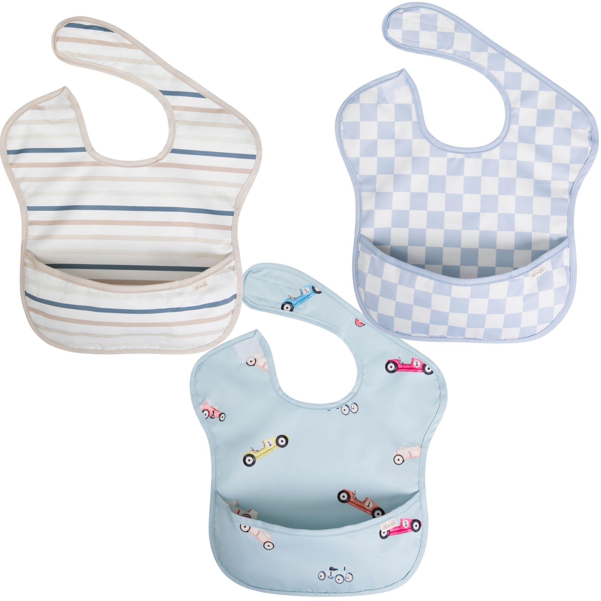 Photo 1 of Ali+Oli Smock Bib for Baby (3-pc) Sleeveless Set (Boys) BPA-Free Oeko-Tex Certified, Mess Proof Baby Bib for Eating, Waterproof Baby Smock, Machine Washable, Toddlers Ages 6m+