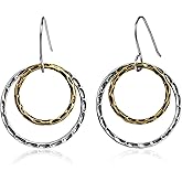 Gold and Silver Hammered Dangle Earrings Circular Two Tone Earrings for Women