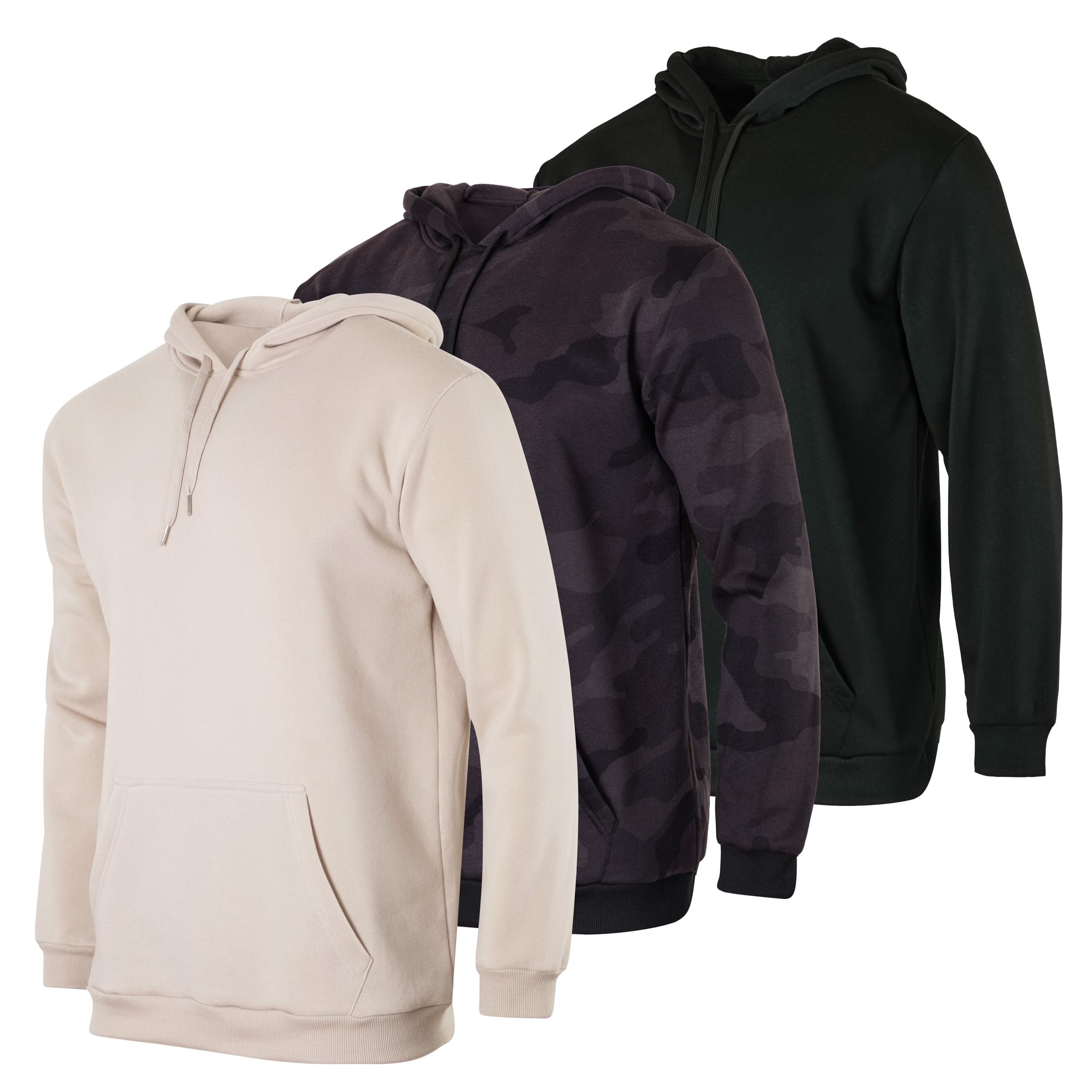 Photo 1 of 3 Pack: Men’s Fleece Warm Dry Fit Wicking Long Sleeve Active Athletic Hoodie Performance Hooded T Shirt Workout Running Fitness Gym Sports Fishing Casual Sweatshirt Outdoor Hiking-Set 4, X-Large