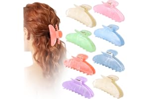 8 Pcs Acrylic Hair Claw Clips Cute Large Non-Slip Acetate Claw Clips Bulk for Thick Thin Hair, Pastel Color French Barrettes 