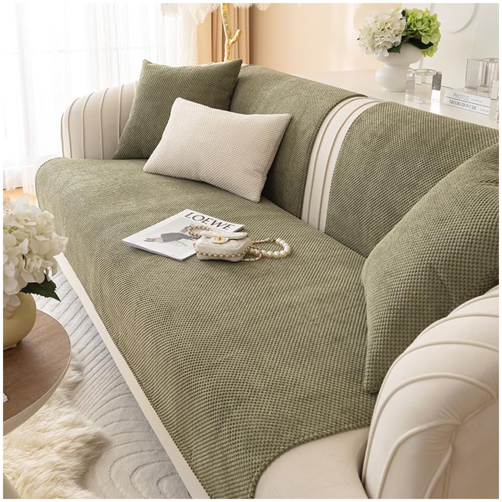 Axroad Mall Sofa Slipcover Corner 1/2/3/4 Seater Cover, Universal Non Slip L Shape Couch Cover Corn Fleece Fabric Furniture Protector Sofa Cover for Living Room (Green, 70 * 180cm)
