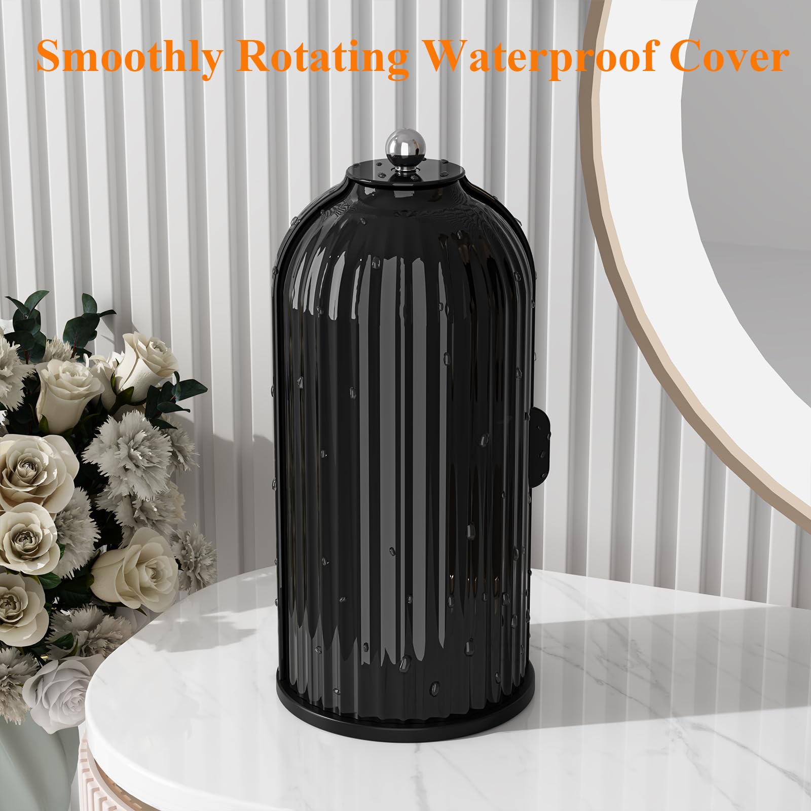 Zufudo Dustproof Toothbrush Holders with Cover, Rotating Electric Toothbrush and Toothpaste Holder for Bathroom Countertop, 3 Slots Makeup Brushes Organizer, Solid Black