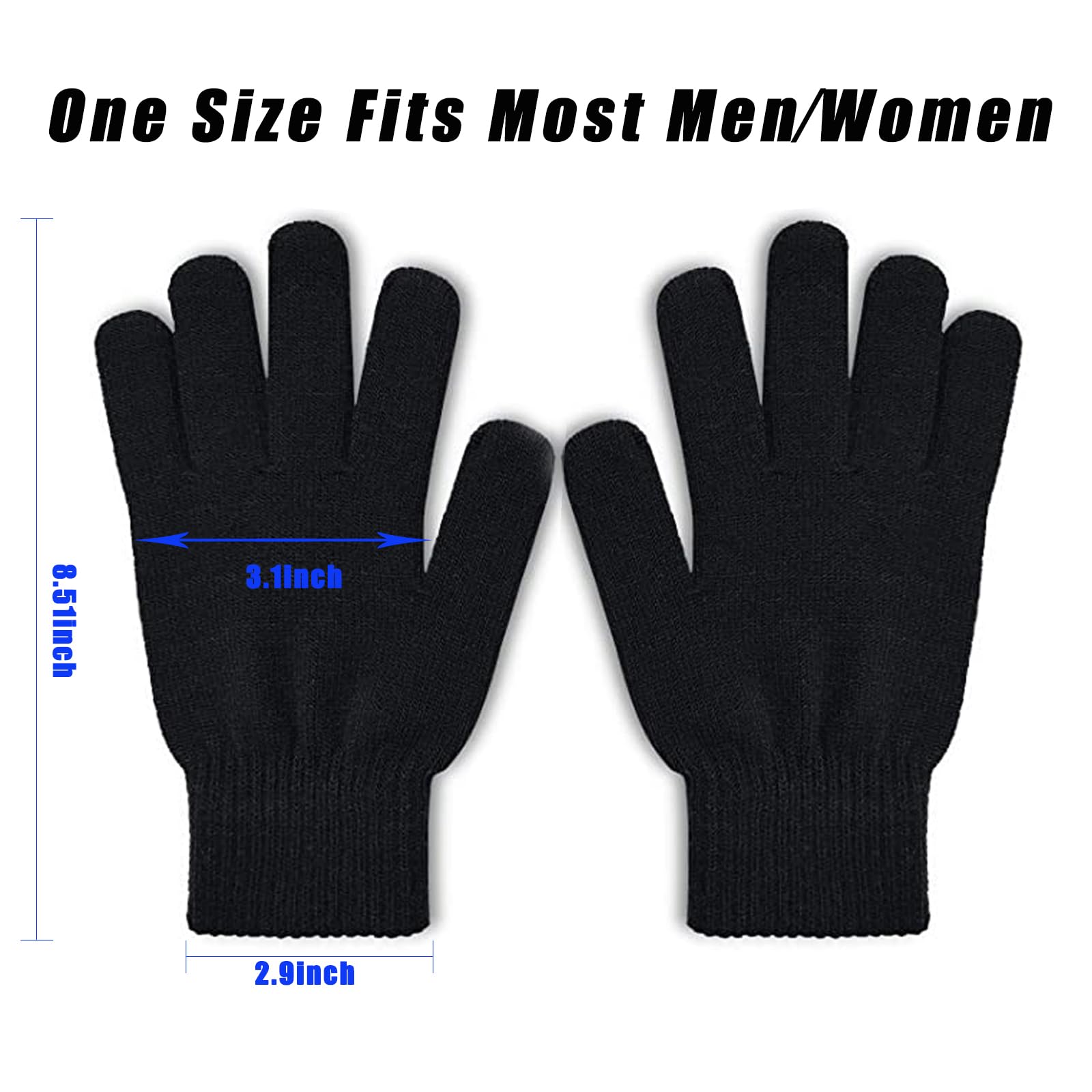 COTRUERE 3 Pairs Winter Magic Gloves Adults Warm Stretchy Unisex Black Gloves One Size Fits Most Men Women Teens Magic Knit Gloves