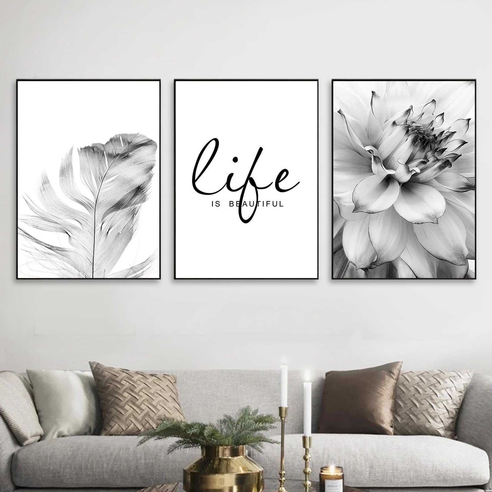 XLSBZ 3 Panel Wall Art Prints Posters Black White Modern Art Poster Wall Painting Canvas Wall Art for Bathroom Bedroom Home Decor (50x70cm, A)