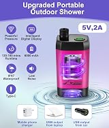 WADEO Portable Camping Shower 6000mAh Battery LED Display Outdoor Kit view 2