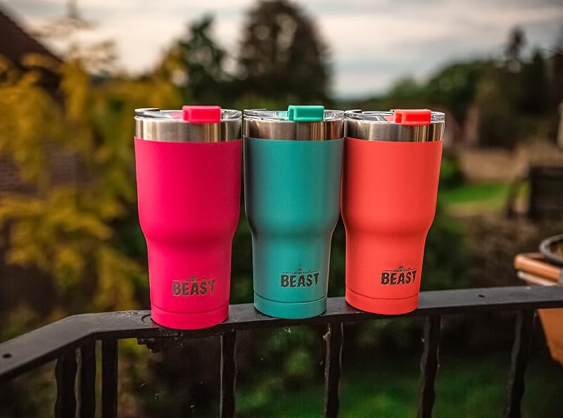 Beast Tumbler – 900 ml (30 oz), Rosa Confetto | Bicchiere termico in acciaio inox riutilizzabile con isolamento sottovuoto | con 2 cannucce e spazzola per la pulizia | Tazza a doppia parete