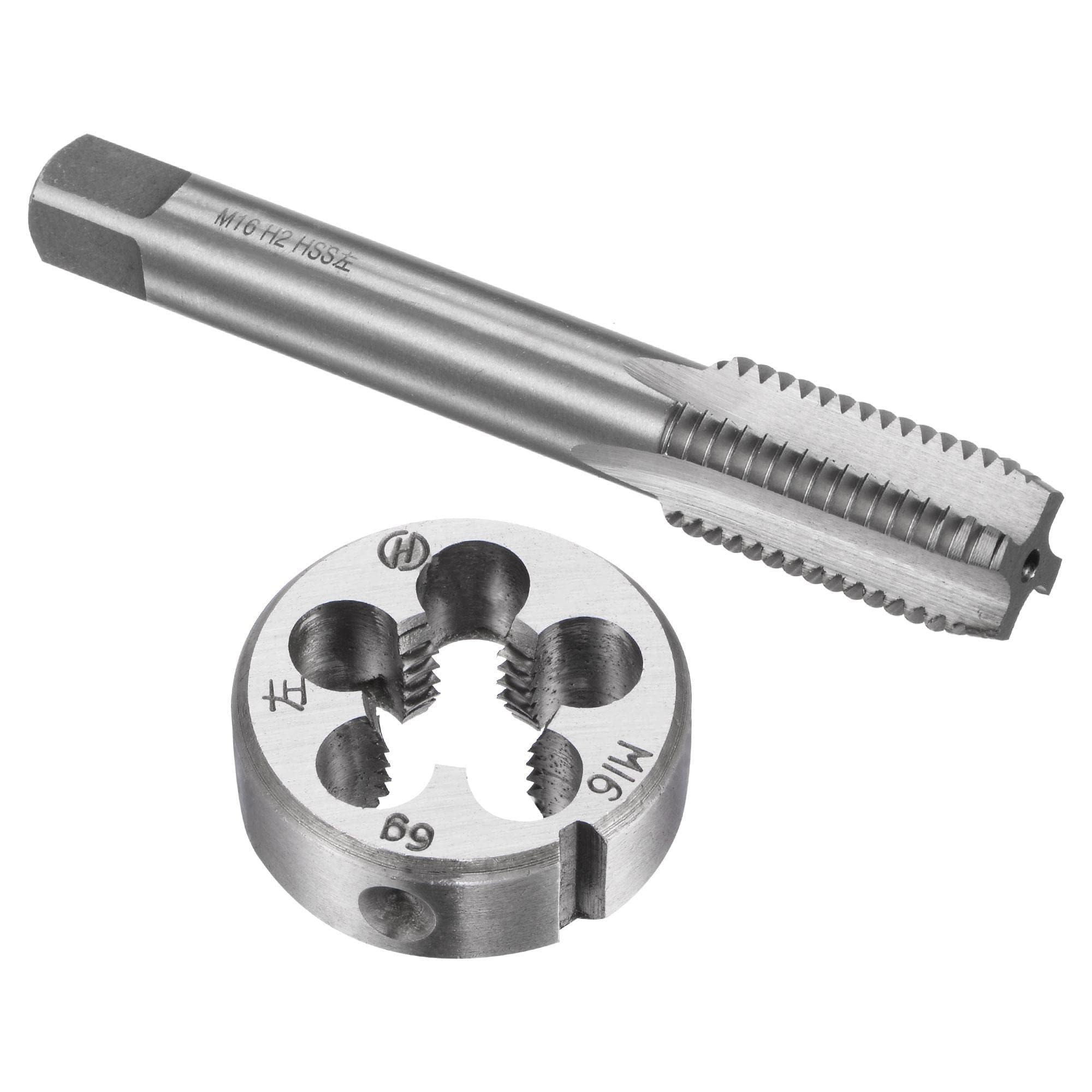 TOP-VIGOR Tap and Die Sets, M16 x 2 Metric Left Hand Screw Thread Straight Flute Tap with Round Threading Die, Heavy Duty Tap & Die Kit for DIY, Repair, Cutting External and Internal Thread