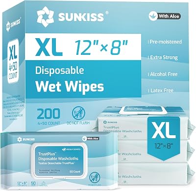 SUNKISS TrustPlus Wet Wipes for Adults 200 Count 4 Packs Aloe Moist to Clean