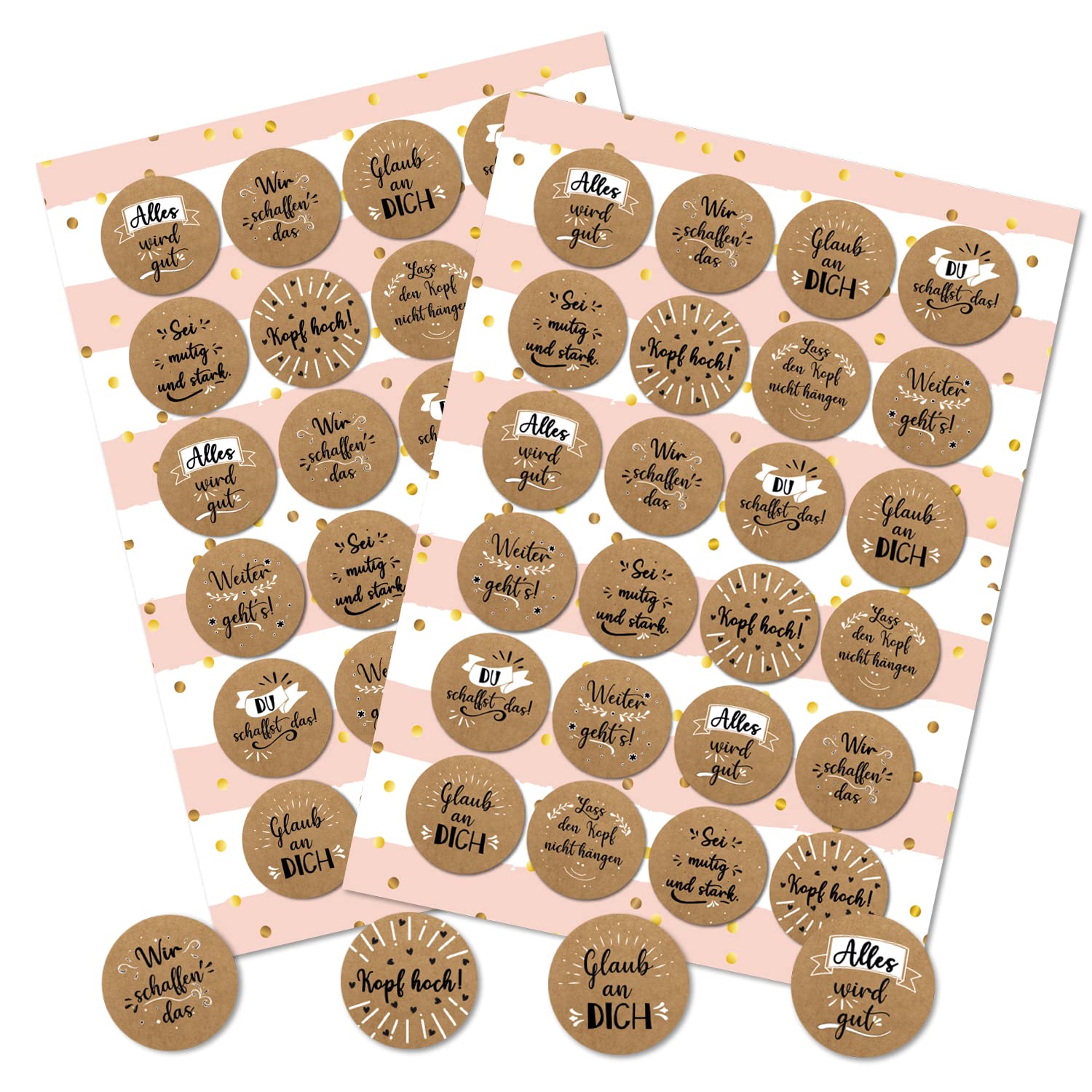Logbuch-Verlag 48 Mut machende sayings stickers, 4 cm, Alles wird gut - wir Schaffen das quote sticker, kraft paper, health hope, confidence