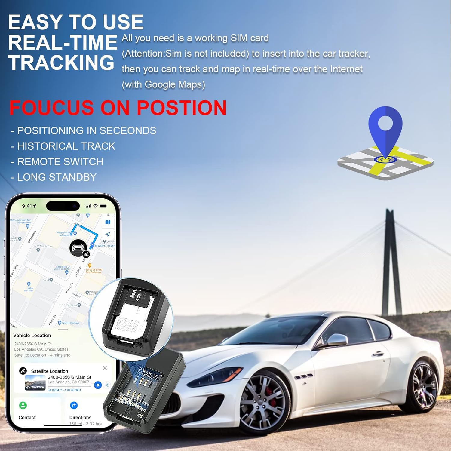 GPS Tracker for Vehicles, Mini Portable Real Time Magnetic GPS Tracking Device, Full Global Coverage Location Tracker for Car, Kids, Dogs, Motorcycle. No Subscription Required