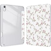 Xkladz Case for iPad (A16) 11th Generation (2025) 11 inch, iPad 10th Generation (2022) 10.9 inch, Case with Pencil Holder, Clear Back Cover Cute Design for Women Girl, Auto Sleep/Wake, Pink Flower
