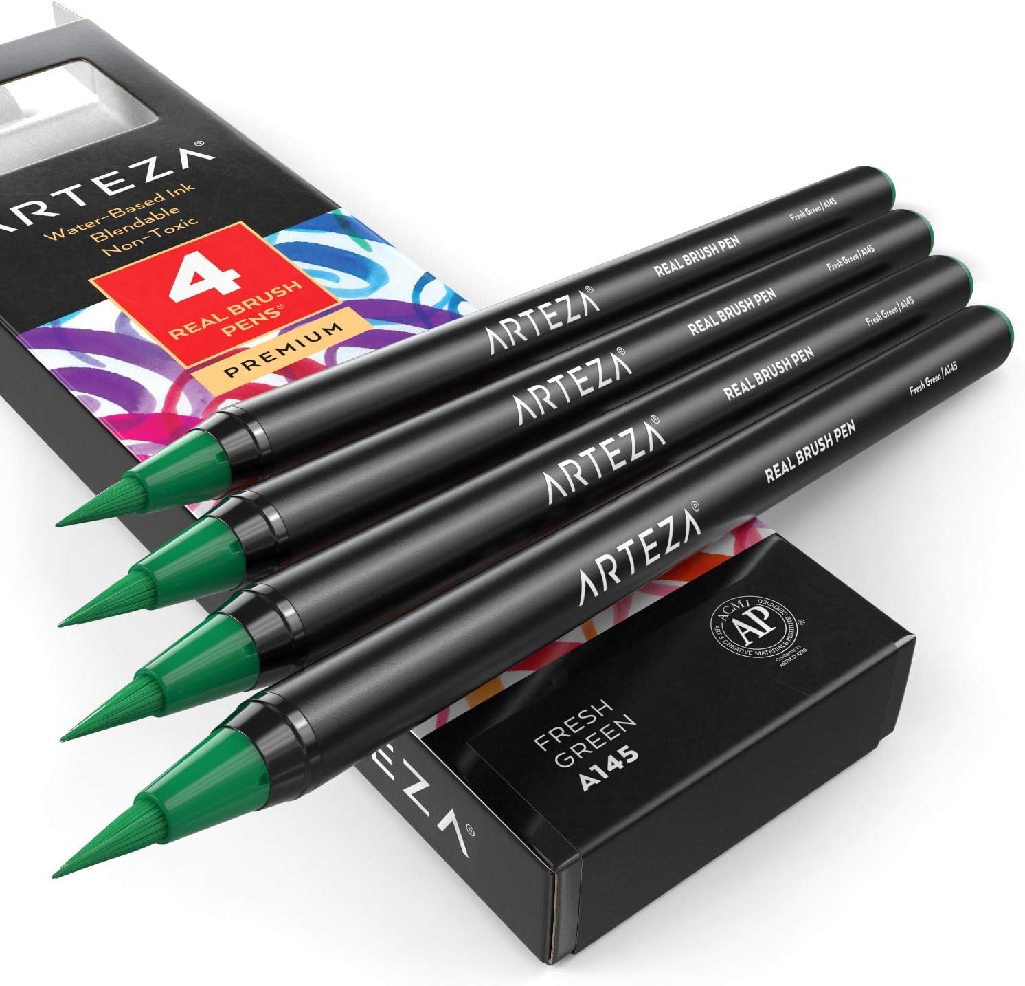 ARTEZA Real Brush Pens (A15 Fresh Green) Pack of 4, for
